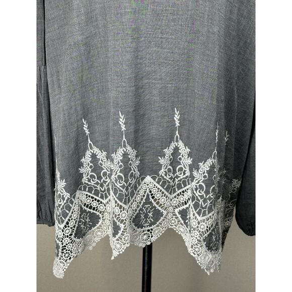 Du Jour Women’s 2XL Gray Peasant Blouse Embroidered Tasseled Cotton - Picture 7 of 14